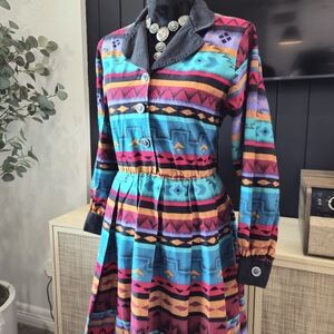Vintage Aztec Print South Western Style Dress
